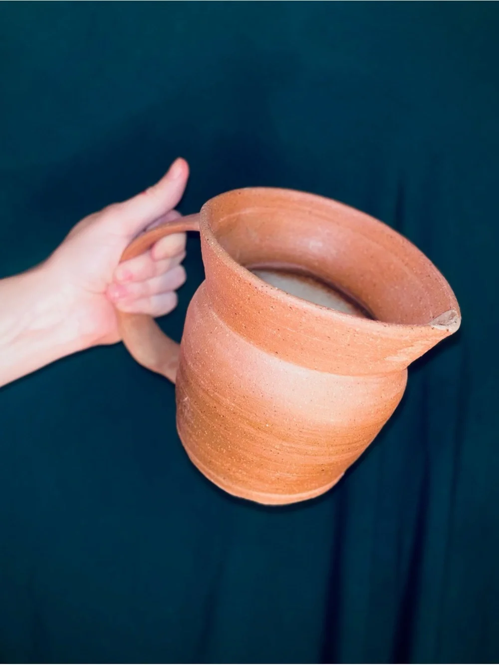 Vtg 1980s Handmade Raw Terracotta Earthenware Pottery Pitcher